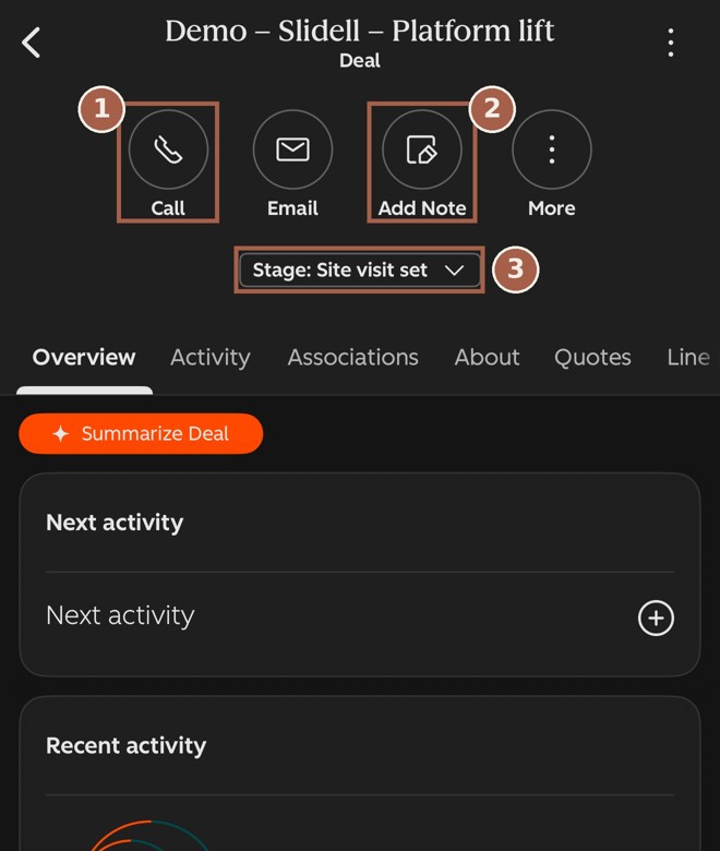 A deal open in the HubSpot phone app