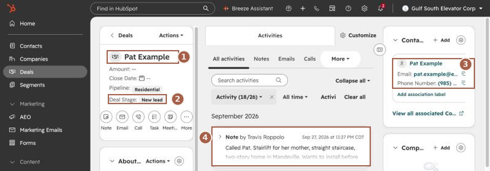 An open deal record in HubSpot
