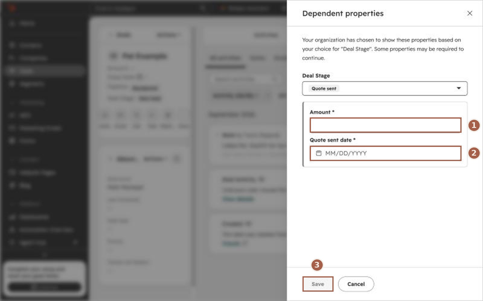 The box HubSpot shows when a deal moves to Quote sent